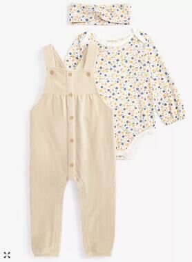 First Impressions Baby Girls Headband, Bodysuit & Overalls, 3 Piece Set 12m